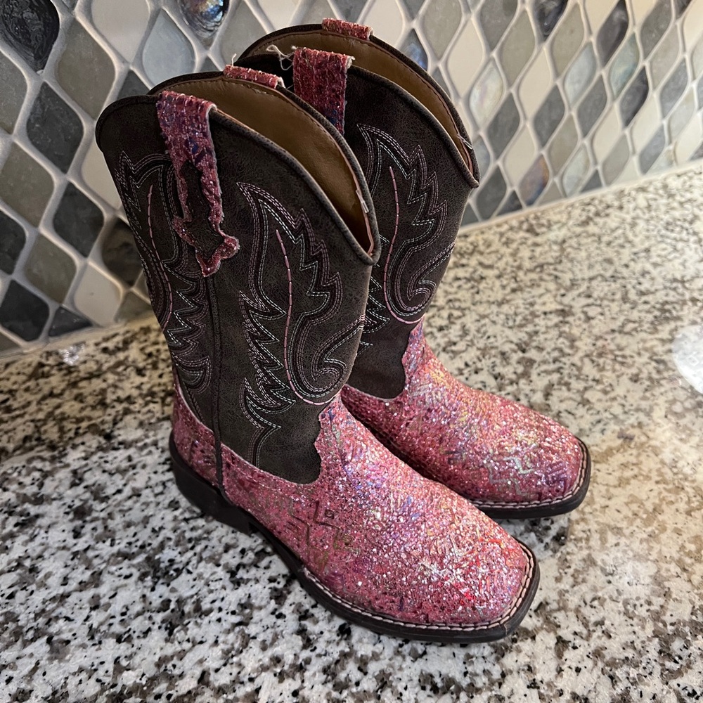 Roper GIRLS PINK SOUTHWEST GLITTER boots size 13